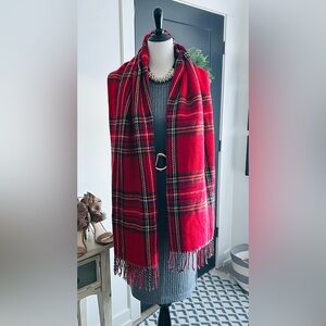 Plaid Red and Black long 24"x72" fringe trim reversible plaid scarf